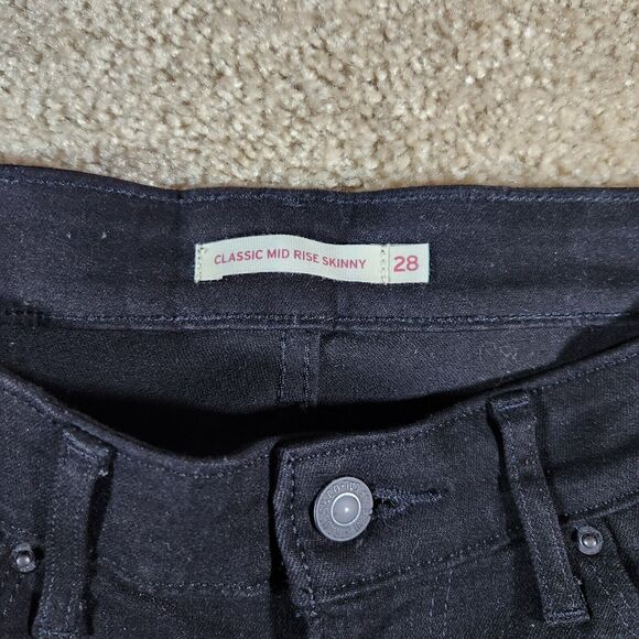 Levis Jeans Womens 6M Black Denim Mid Rise Skinny Grunge Dark Wash 90s Biker - Picture 3 of 12